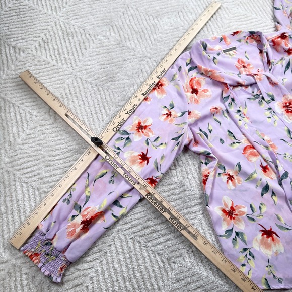 Pleione Floral Tie Neck Blouse Women's XL Purple Cottagecore Romantic Boho Chic - Picture 7 of 8